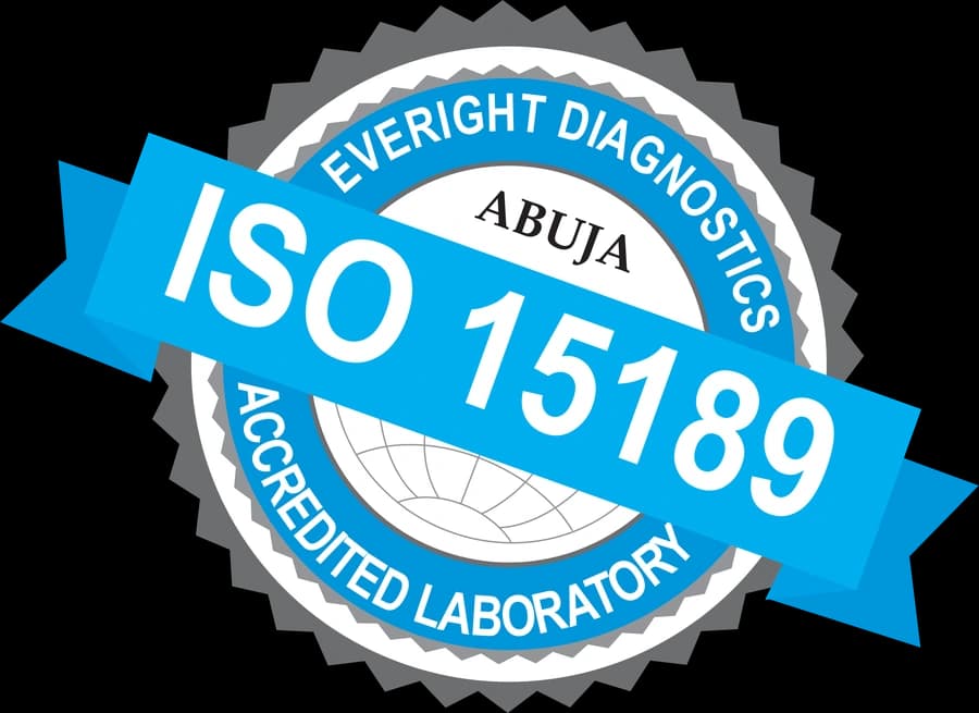 ISO 15189:2022 accreditation badge held by Everight Diagnostics