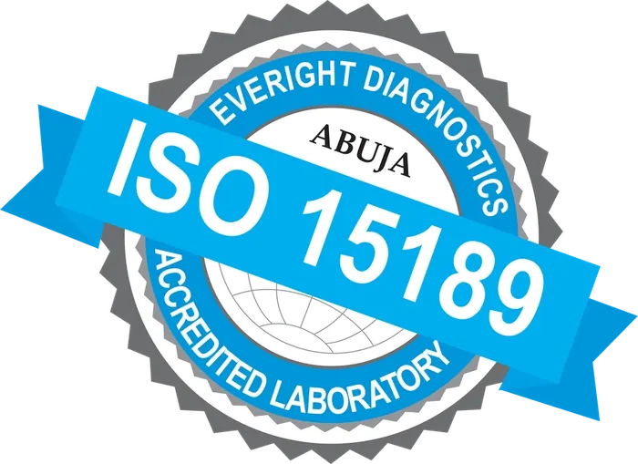 ISO 15189:2022 accreditation badge held by Everight Diagnostics